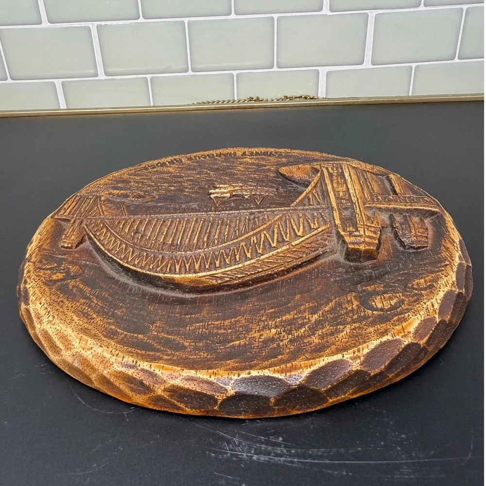 Vintage F Rentz Sydney Harbour Bridge Wall Plaque 3D Wood Carved Relief 7.5